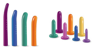 Dilator sets of different sizes and shapes to help women with pelvic floor problems