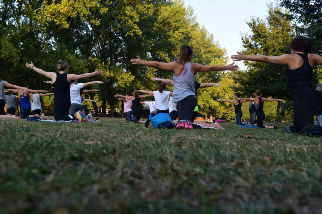 A group of women working out together outside