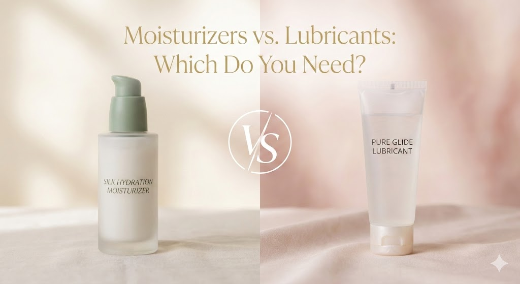An image showing a moisturizer and lubricant with the text "which do you need"